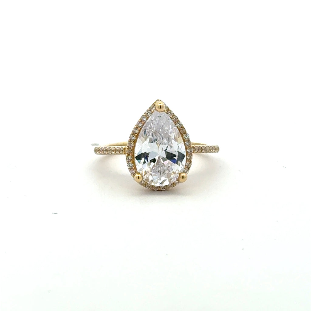 Ring Women Teardrop Stone and CZ 7 1.5mm 10K