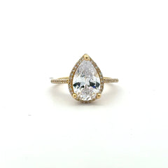 Ring Women Teardrop Stone and CZ 7 1.5mm 10K