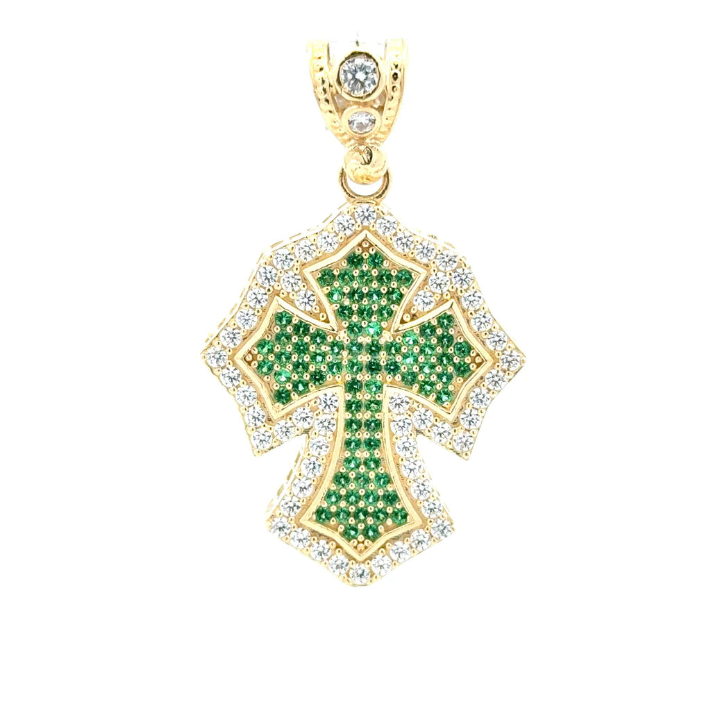 Pendant CZ-Iced Green Pattee Cross 41.5 10K