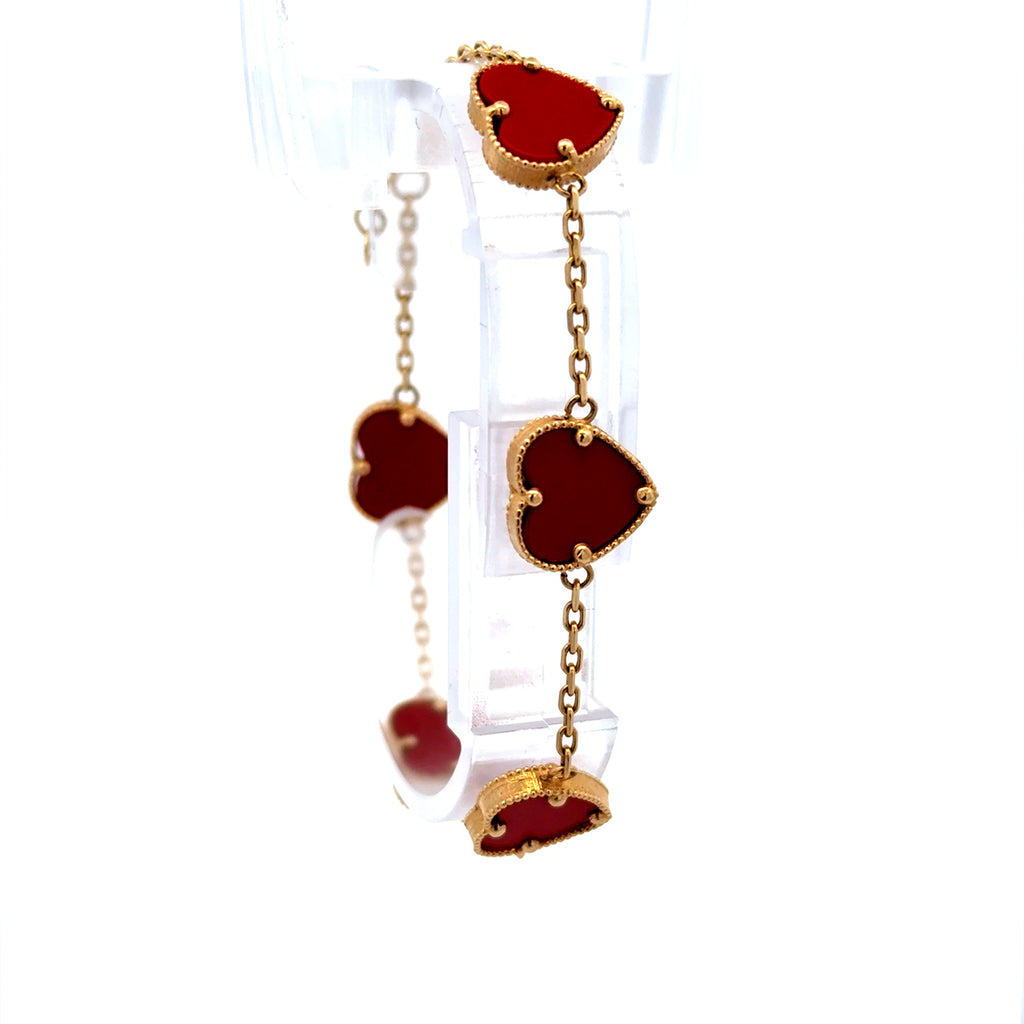 Bracelet Red Heart Dainty Stations 11.5mm 8" 14K