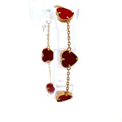 Bracelet Red Heart Dainty Stations 11.5mm 8" 14K