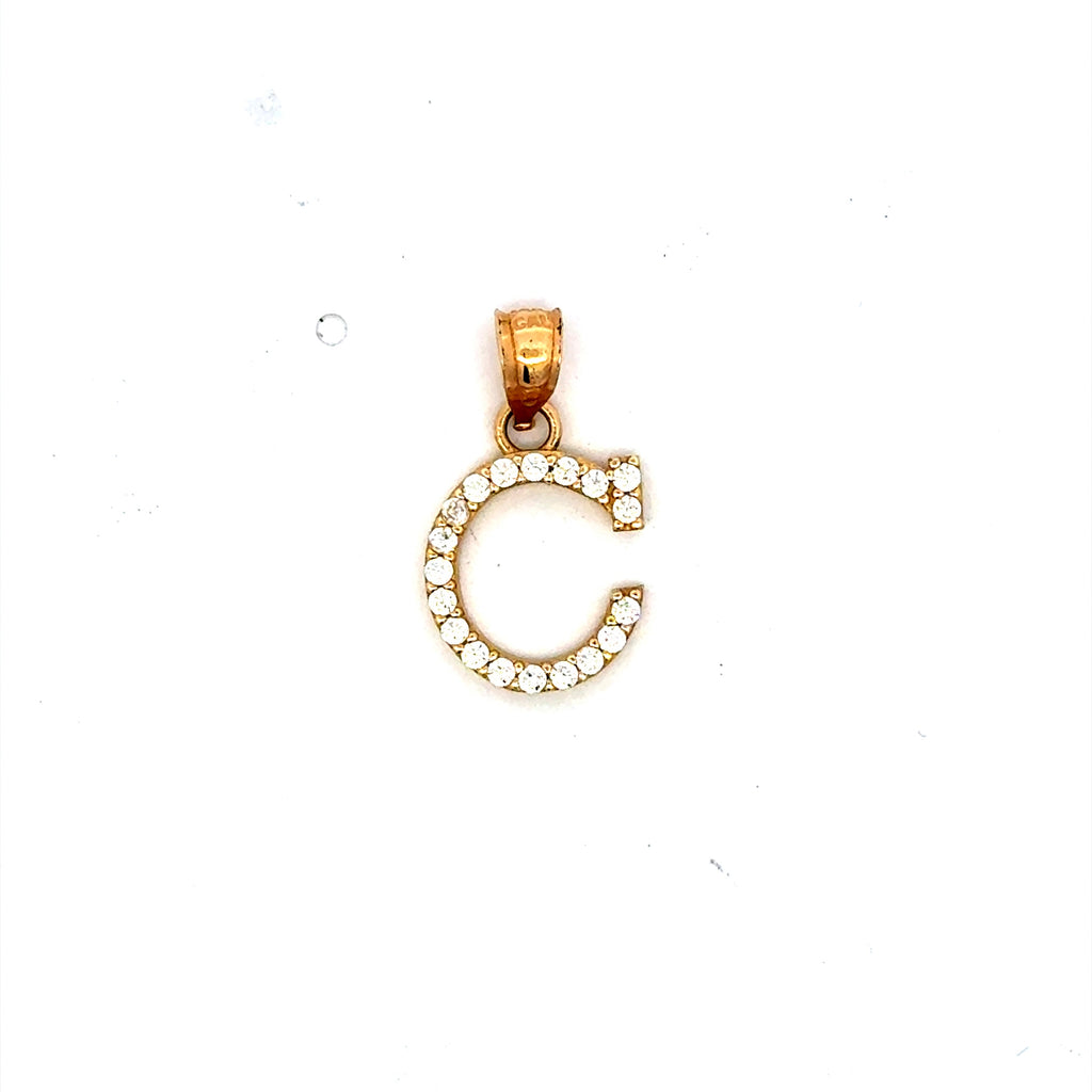Pendant Pave CZ Block Initial 'C' 19 10K