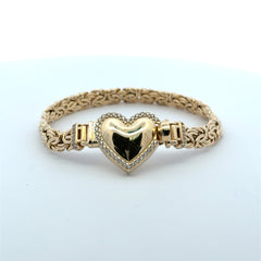 Bracelet Byzantine with CZ-Edged Heart Lock 7mm 7" 10K