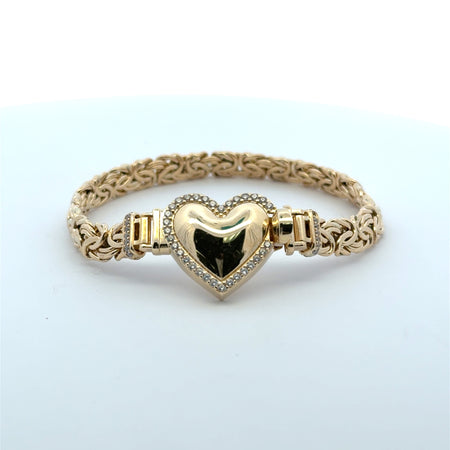 Bracelet Byzantine with CZ-Edged Heart Lock 7mm 7" 10K