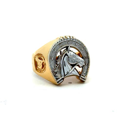 Ring Two-Tone Horse Head in Horseshoe 11 3.5mm 14K