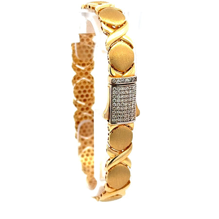 Bracelet Textured X&O with CZ-Iced Sleek Lock 9.5mm 7.5" 14K