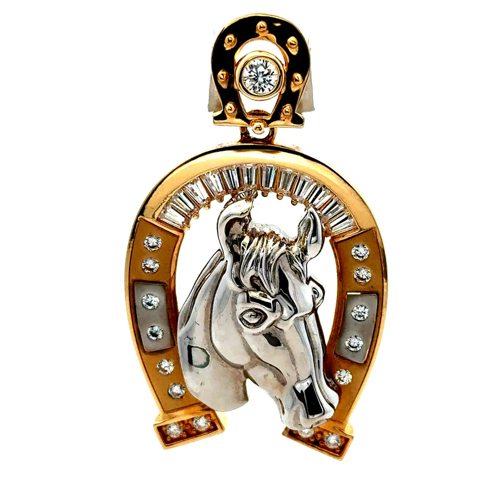 Pendant Two-Tone Horse Head in Horseshoe 50 14K