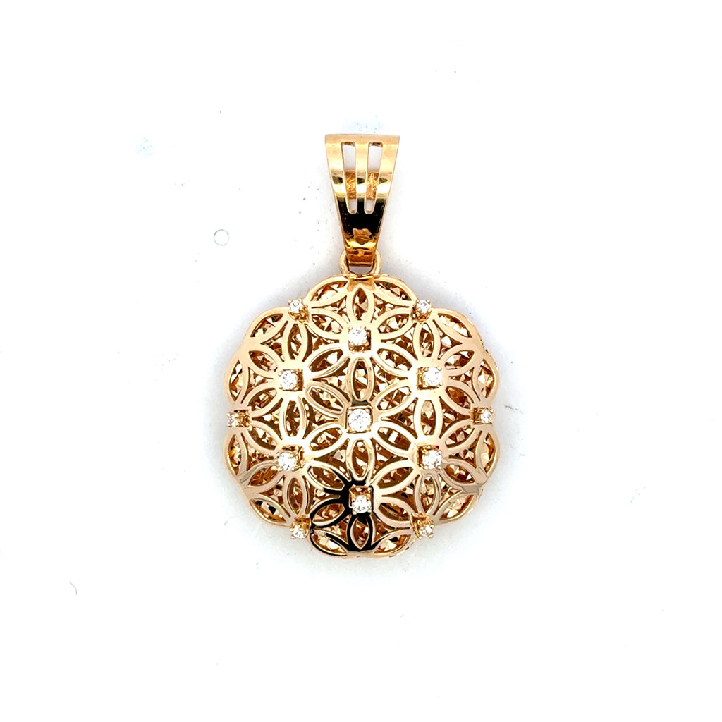 Pendant Openwork Bouquet of Daisies Puff Medallion with CZ 40 14K