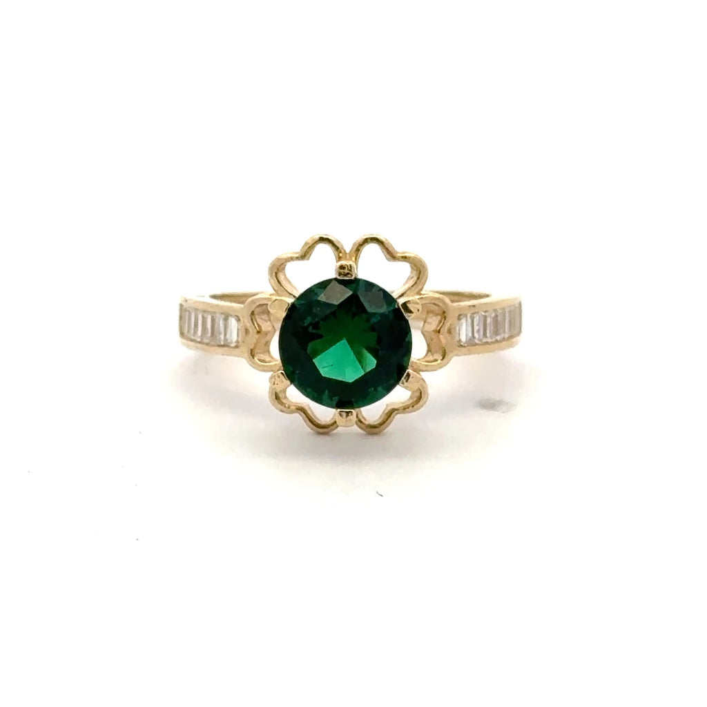 Ring Baguette Band with Green Stone in Hearts 6.5 2mm 10K