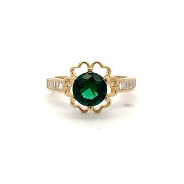 Ring Baguette Band with Green Stone in Hearts 6.5 2mm 10K