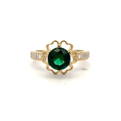 Ring Baguette Band with Green Stone in Hearts 6.5 2mm 10K