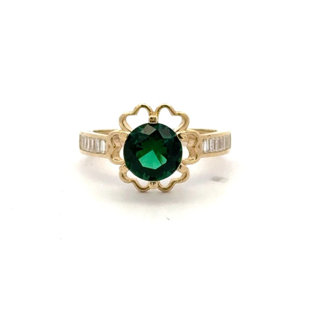 Ring Baguette Band with Green Stone in Hearts 6.5 2mm 10K