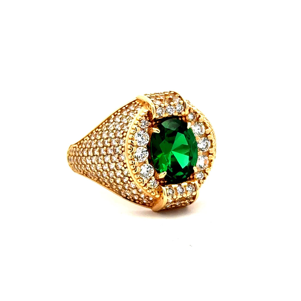 Ring Men's Big Central Stone & CZ Accents 10.5 4.5mm 14K