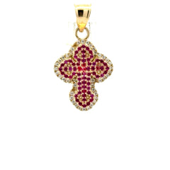 Pendant CZ-Iced with Pink Baguette Stones in Trefoil Cross 48.5 10K