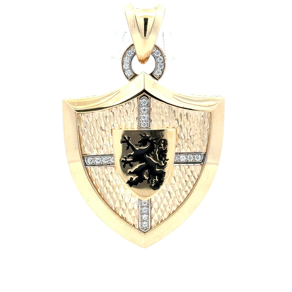 Pendant Mythical Shadow in Hard Textured Shield with CZ 61 10K