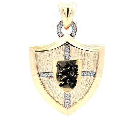Pendant Mythical Shadow in Hard Textured Shield with CZ 61 10K