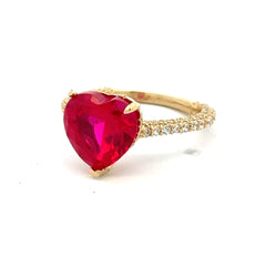 Ring Women CZ-Iced Band Wine Heart Stone 7 1.5mm 10K