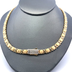Necklaces Textured X&O with CZ-Iced Sleek Lock 6.5mm 17" 14K