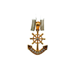 Pendant Ship’s Wheel with CZ & Anchor 20.5 14K