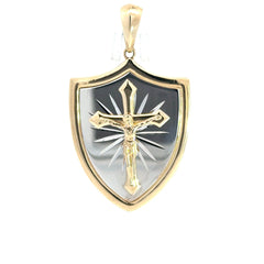 Pendant Two-Tone Shield  with Jesus on the Cross 52.5 10K