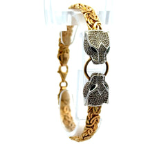 Bracelet Byzantine with Animal Heads & CZ on Ring 7mm 7.5" 14K