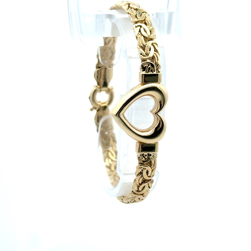 Bracelet Byzantine with Heart Shaped Detail 6.5mm 7" 10K