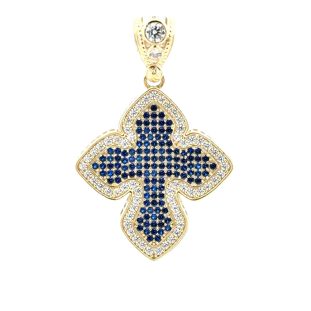 Pendant CZ-Iced Big Trefoil Blue Cross 48.5 10K