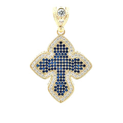 Pendant CZ-Iced Big Trefoil Blue Cross 48.5 10K