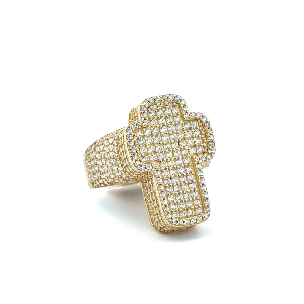 Ring CZ-Iced Big Cross 9.5 4.5mm 10K