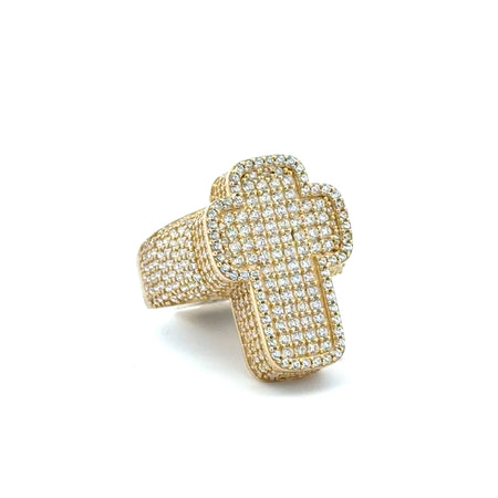 Ring CZ-Iced Big Cross 9.5 4.5mm 10K