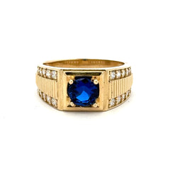 Ring DBL Channel-Set CZ & Royal Blue Round Stone 11 4.5mm 10K