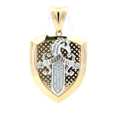 Pendant Horse Head Sword Shield with CZ 58 10K