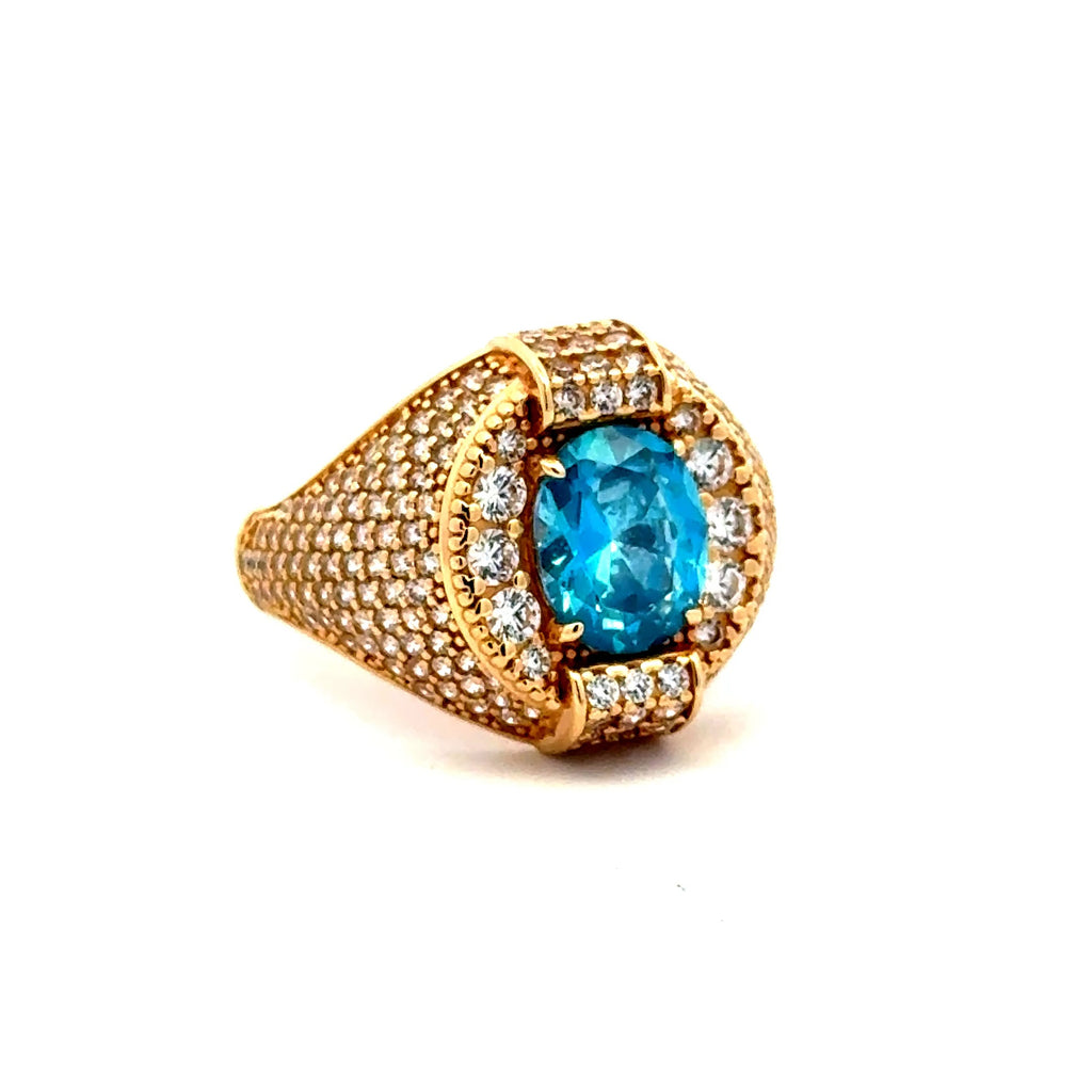 Ring Men's Big Central Stone & CZ Accents 10.5 4.5mm 14K