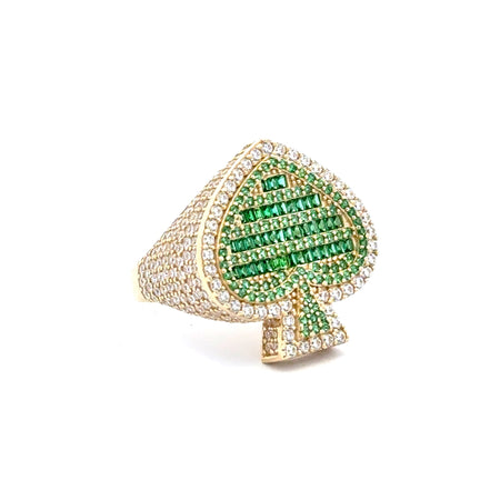 Ring CZ-Iced Big Green Spades 9 3.5mm 10K