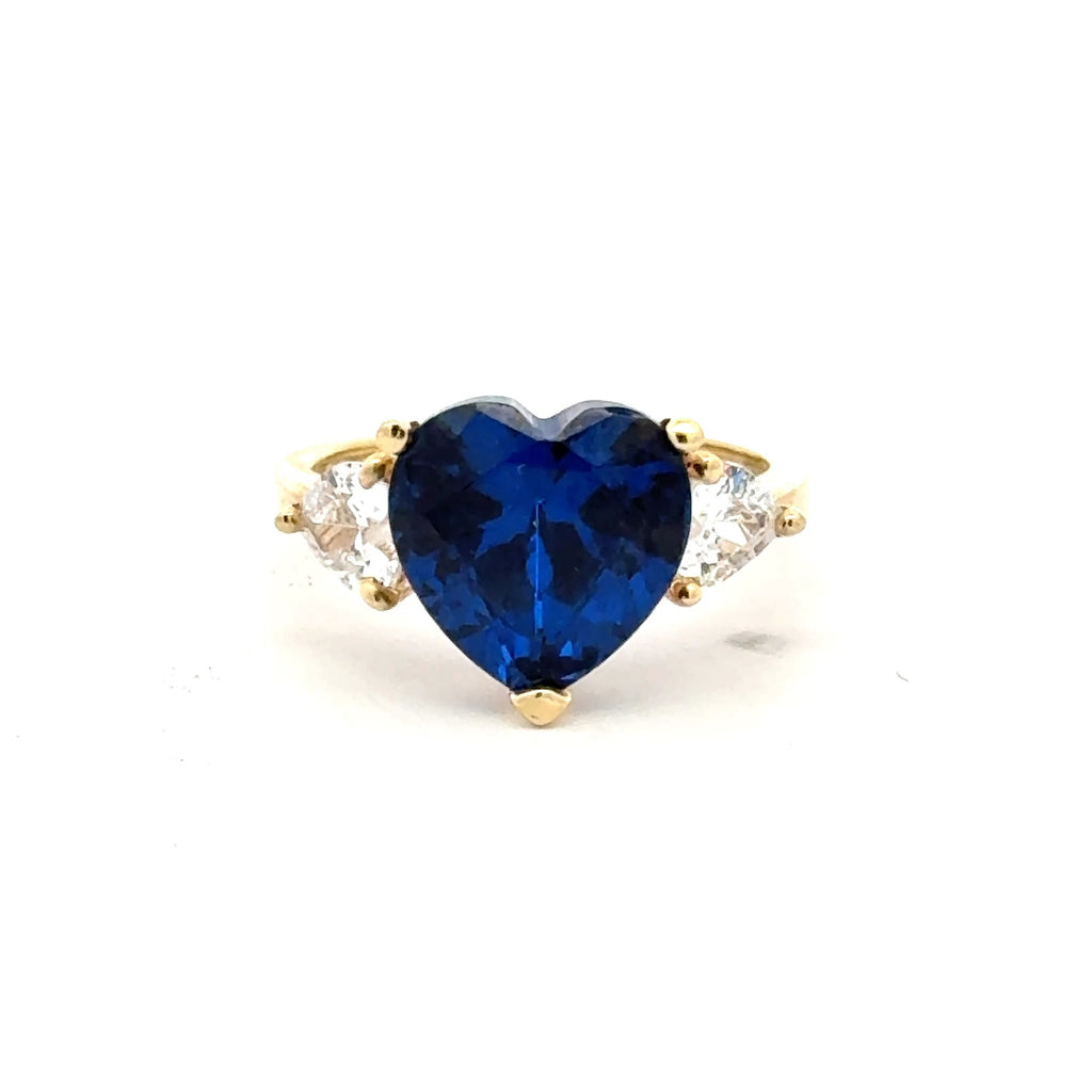 Ring Women Trio Royal Blue Heart Stone 7 2.5mm 10K