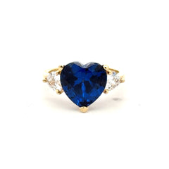 Ring Women Trio Royal Blue Heart Stone 7 2.5mm 10K