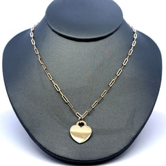 Necklaces Oval Slim Link with Heart Pendant 2mm 18" 10K