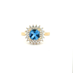 Ring Floral Women Blue Square Stone 7 2mm 10K