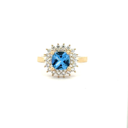 Ring Floral Women Blue Square Stone 7 2mm 10K