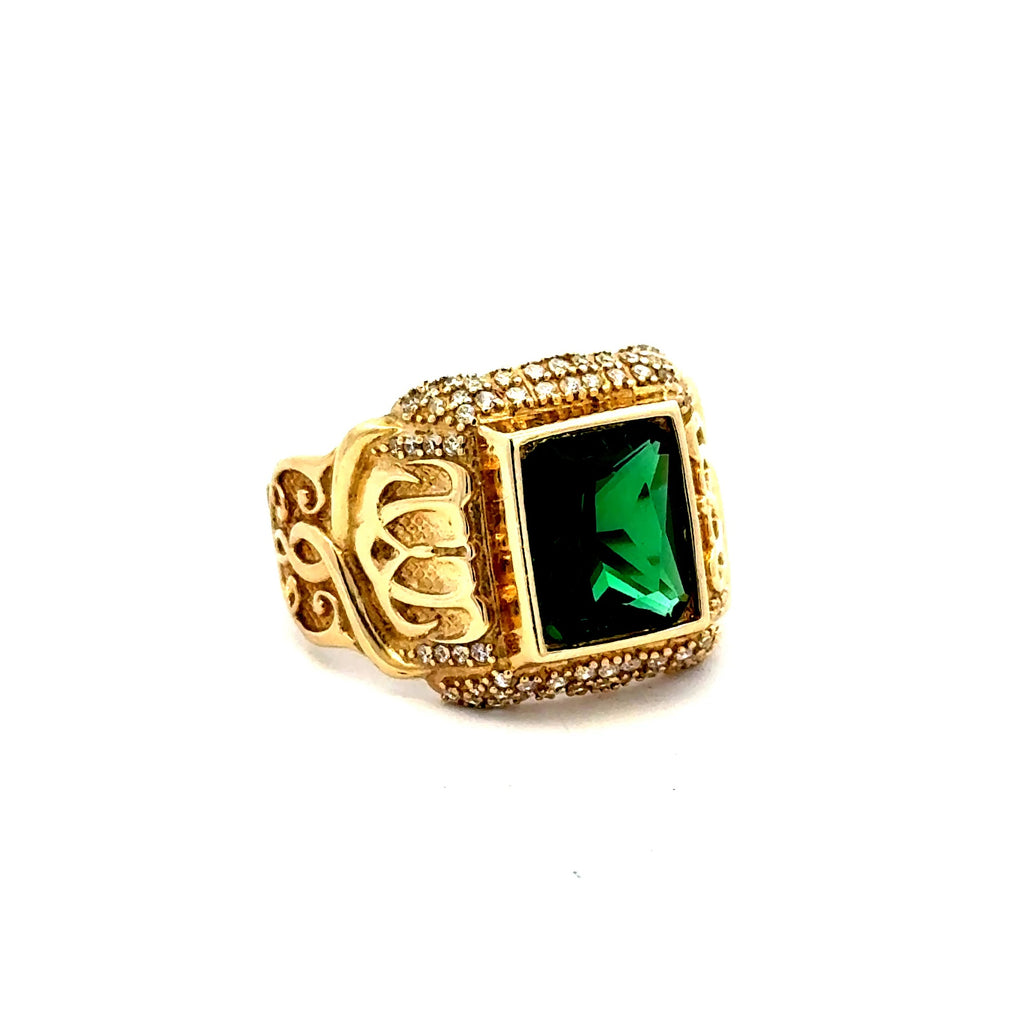 Ring Men's Big Central Stone & CZ Accents 10.5 3.5mm 10K