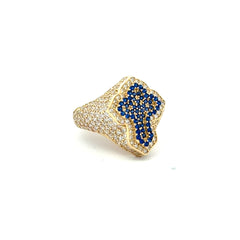 Ring CZ-Iced Trefoil Blue Stepped Angular Cross 11 3mm 10K
