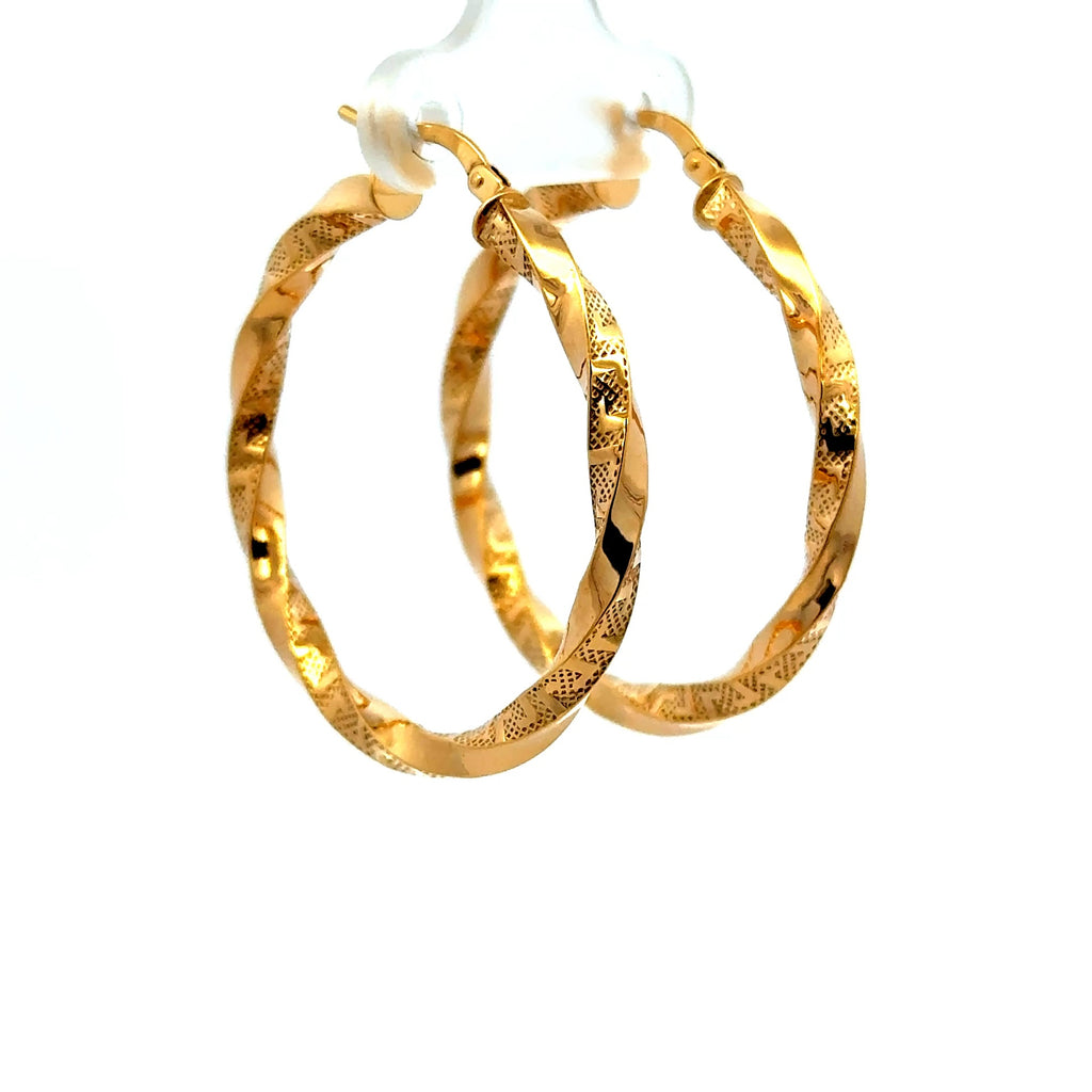 Earrings Twisted Textured Hoops 36.5 3mm 10K