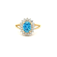Ring Floral Women Blue Oval Stone 7 1.5mm 10K