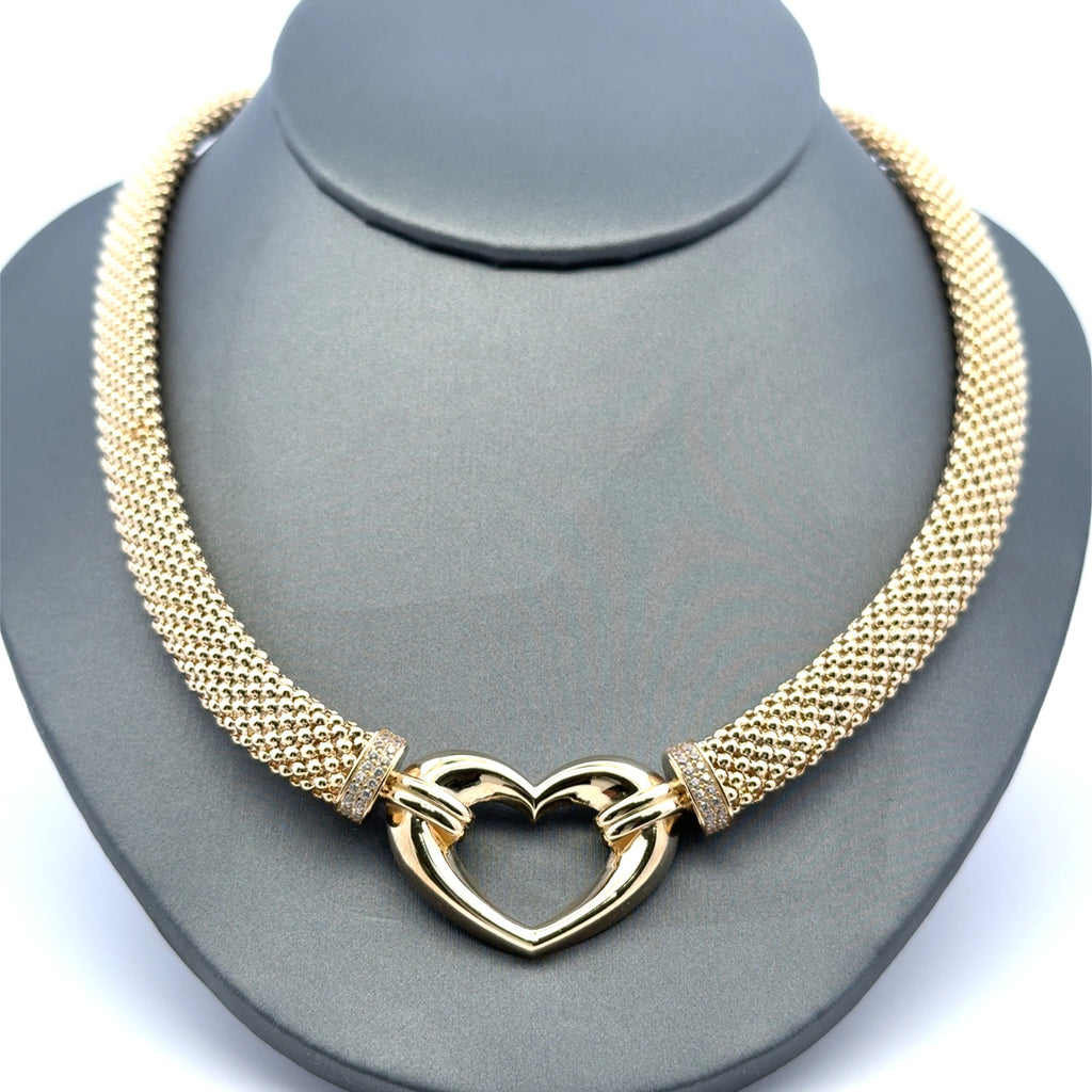 Necklaces Jessica with Heart Shaped Detail & CZ 9mm 18" 10K