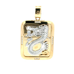 Pendant Crystal Clear-Eyed Dragon in Dog Tag with CZ 47 10K