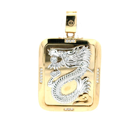 Pendant Crystal Clear-Eyed Dragon in Dog Tag with CZ 47 10K