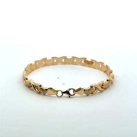 Bracelet Textured Heart&X with Lobster Lock 6.5mm 7.5" 14K