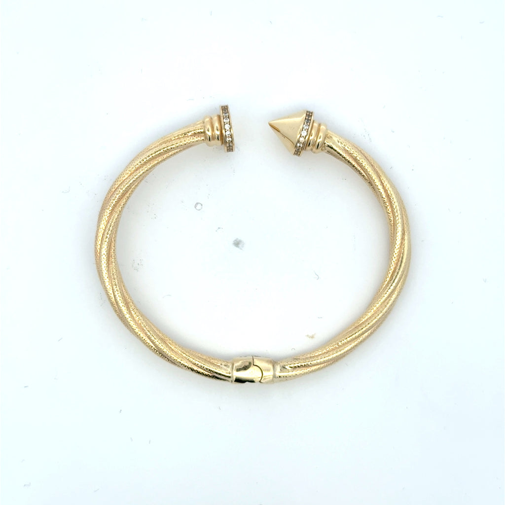 Bangle Hollow Twisted Nail with CZ 16 5mm 10K