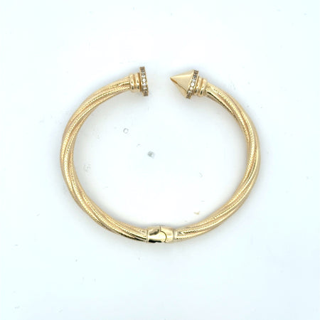Bangle Hollow Twisted Nail with CZ 17 5mm 10K