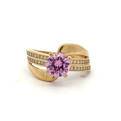 Ring Crossover Pavé Band with Rose Stone 7 2mm 10K